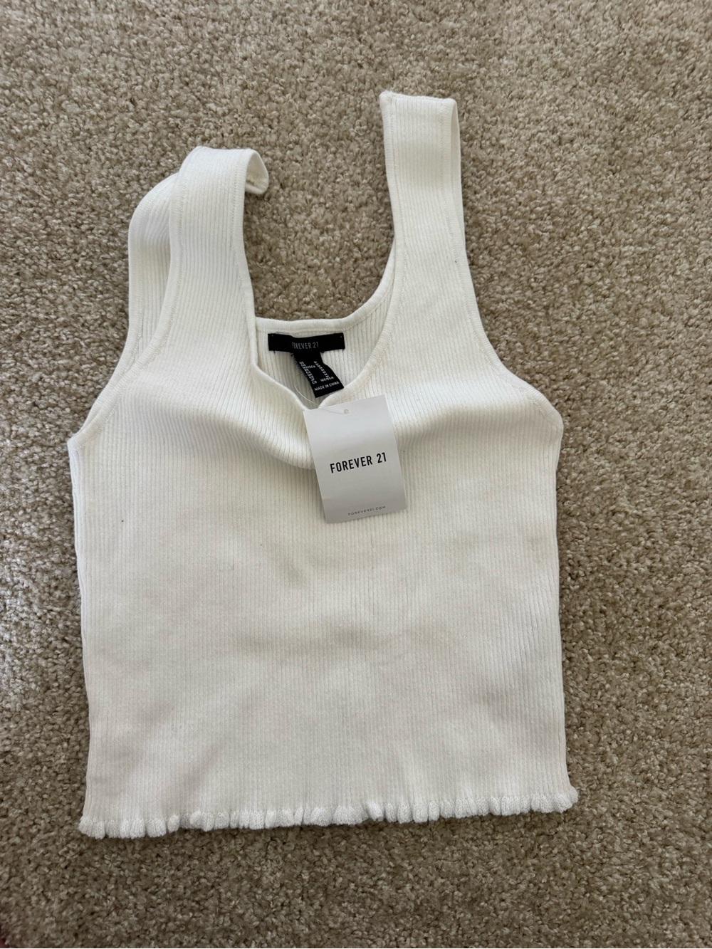 Forever 21 Cream Ribbed Square-Neck Tank